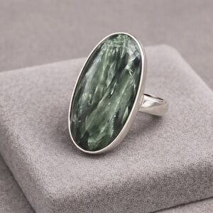 Natural Seraphinite “Angel Wing” Ring | Sterling Silver Statement Ring 6.5 #529